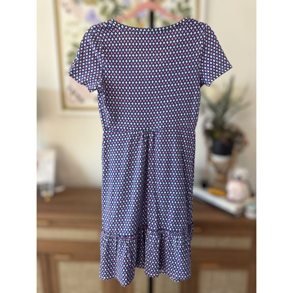 Boden Blue & Pink V-Neck Fit & Flare Dress - Picture 7 of 10